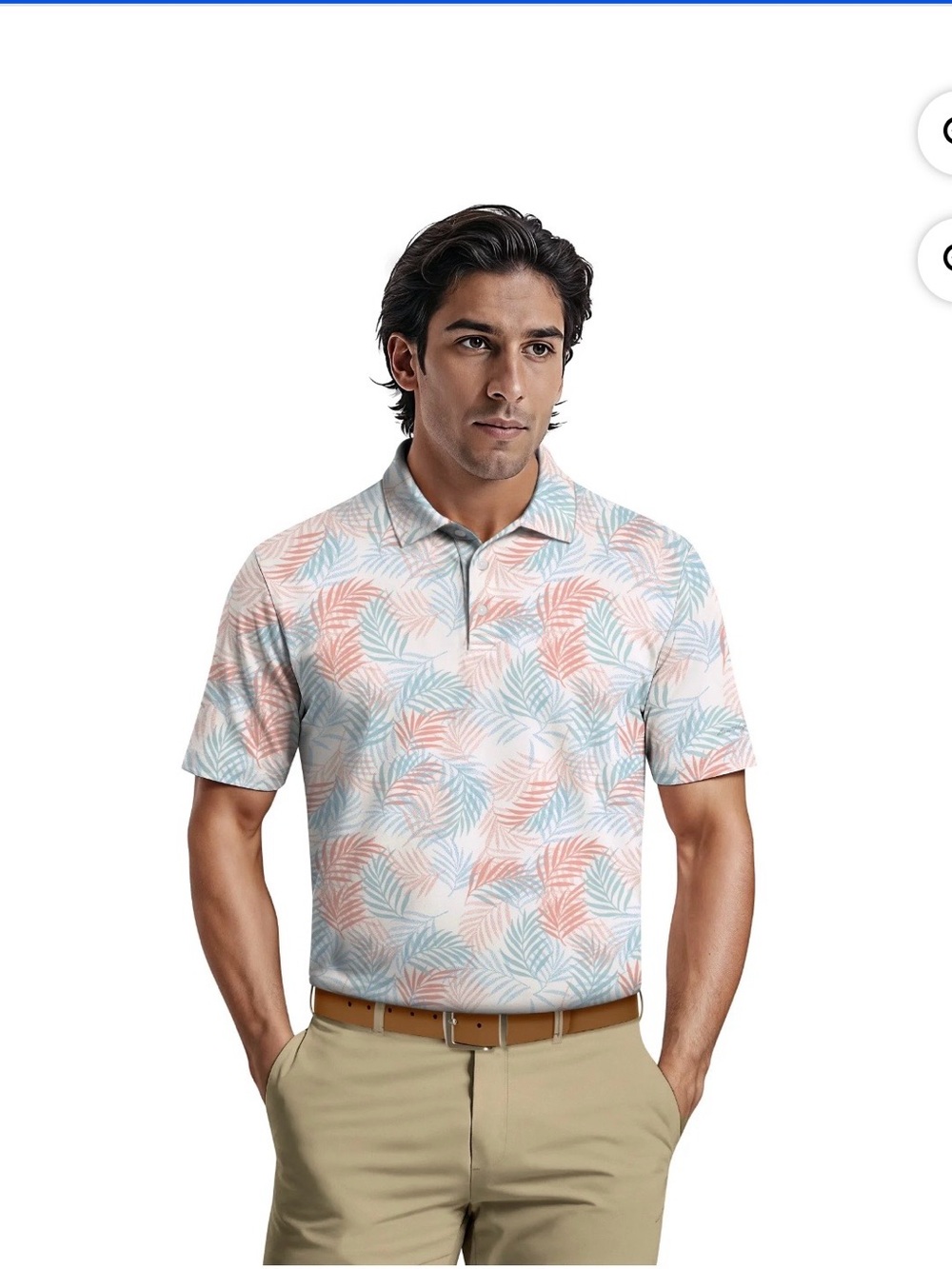 Ben Hogan bright white golf  polo  shirt  leaves print UPF 50  Size XL (40/42)